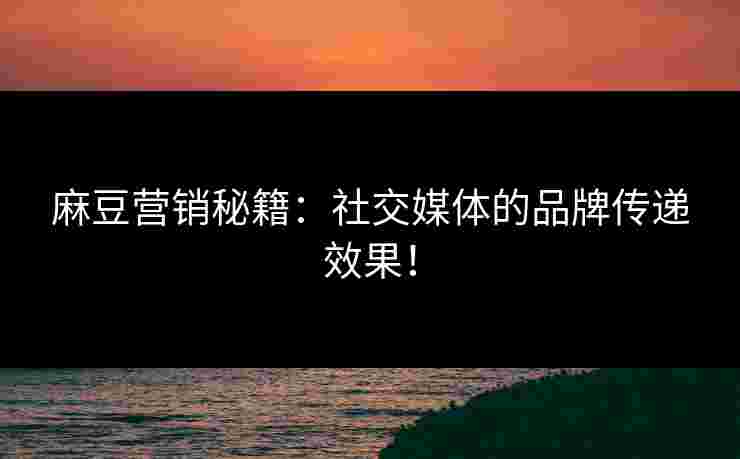 麻豆营销秘籍：社交媒体的品牌传递效果！