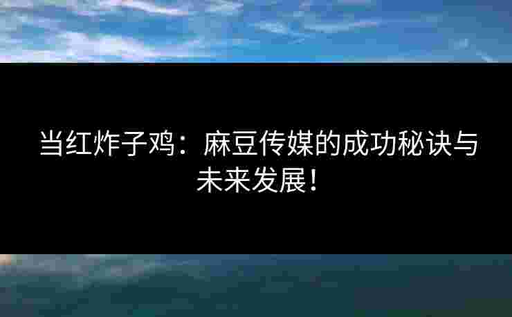 当红炸子鸡：麻豆传媒的成功秘诀与未来发展！
