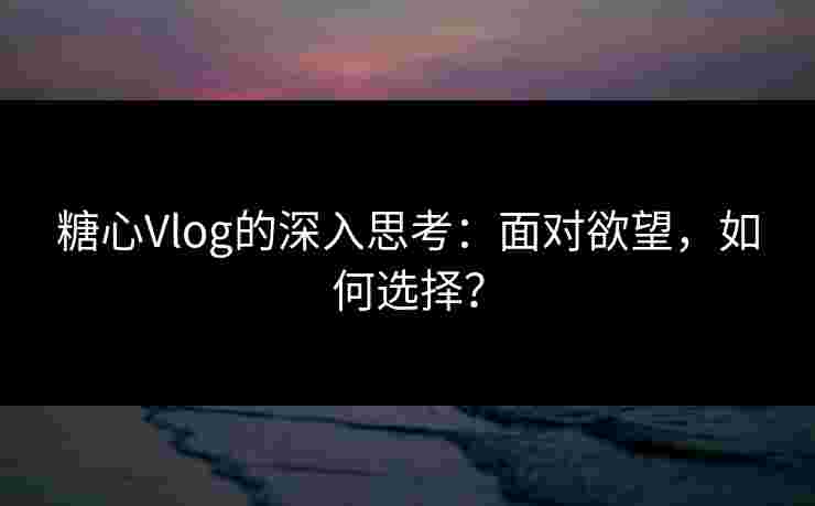 糖心Vlog的深入思考：面对欲望，如何选择？