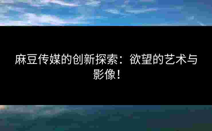 麻豆传媒的创新探索：欲望的艺术与影像！